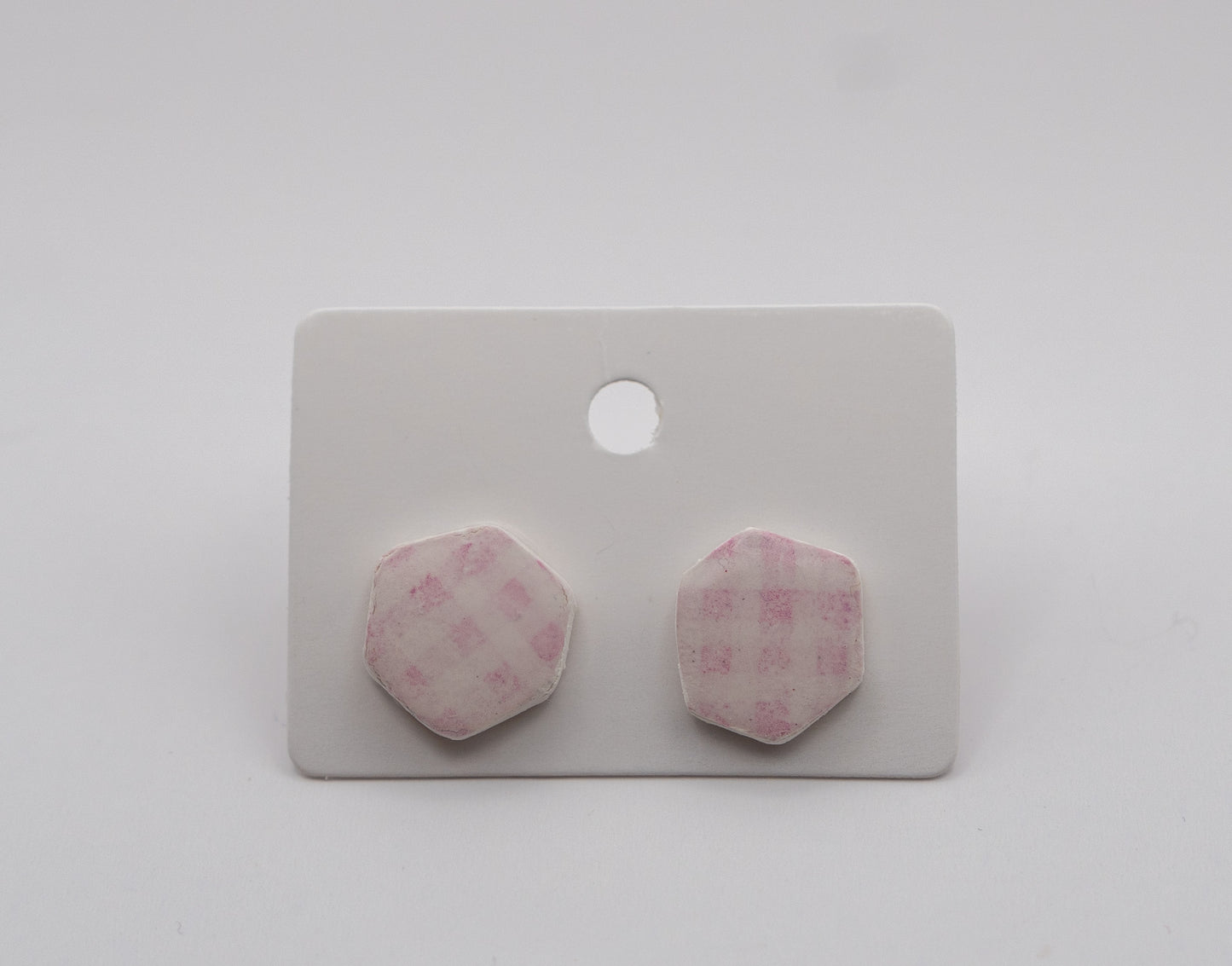 Pink Gingham Stud Earrings