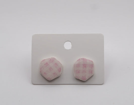 Pink Gingham Stud Earrings