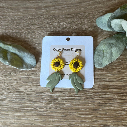 Cozy Bean Draws Cottagecore Sunflower Earrings Handmade Polymer Clay Hypoallergenic Hooks Lightweight Daily Wear Nature Lovers Gift