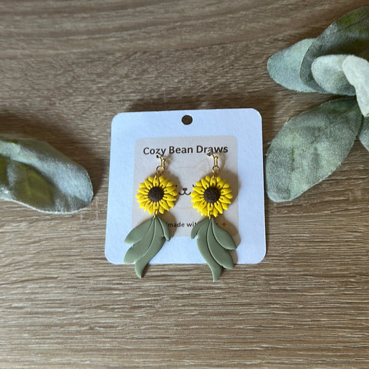 Cozy Bean Draws Cottagecore Sunflower Earrings Handmade Polymer Clay Hypoallergenic Hooks Lightweight Daily Wear Nature Lovers Gift