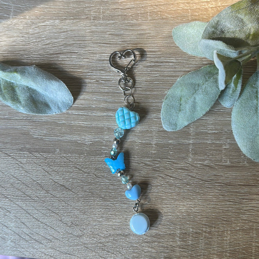 Kawaii Macaron Keychain - Handmade Beaded Keychain with Blue Macaron Charm Pastel Beads Durable Metal Clasp & Keyring 4-5 Inches Long Perfect for Macaron Lovers