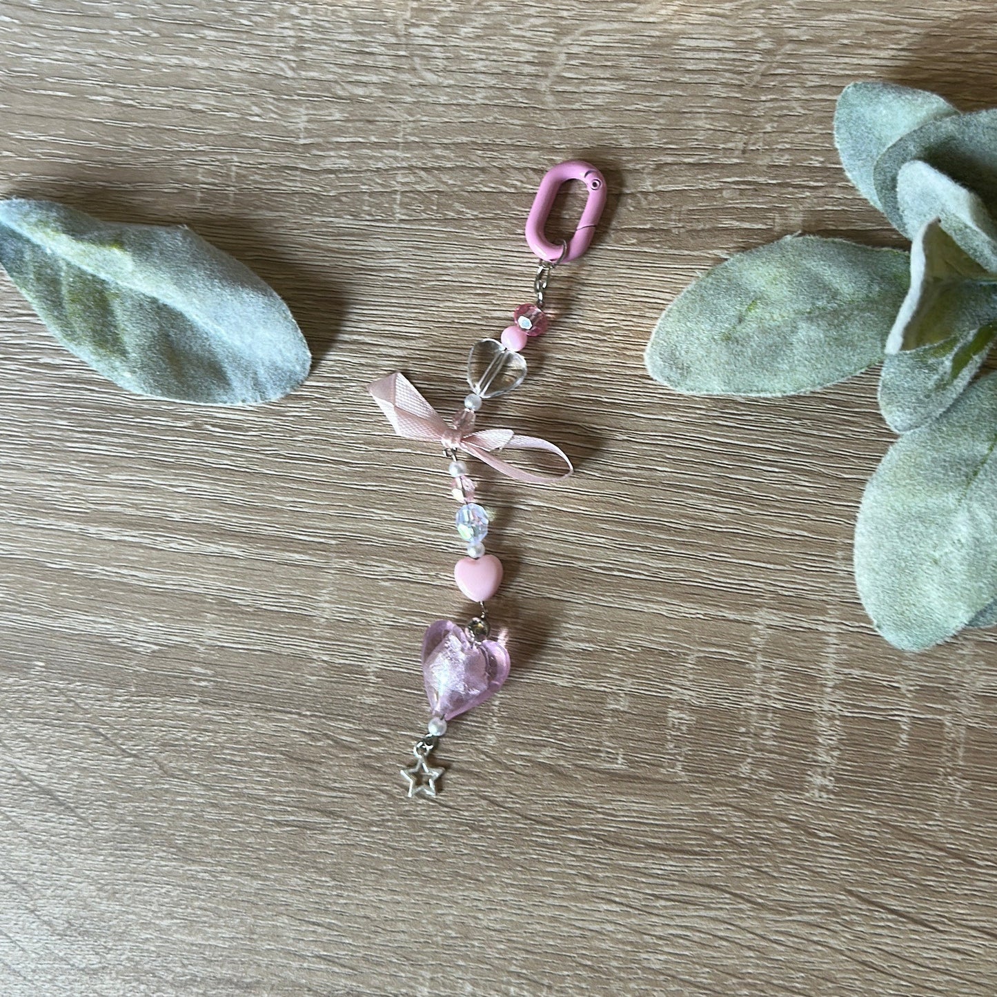 Pink Crystal Heart Keychain Handmade Glass Beaded Keyring Durable Metal Clasp for Pink Lovers & Crystal Collectors