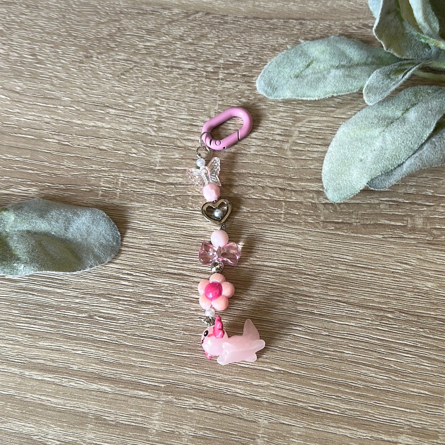 Kawaii Axolotl Keychain Handmade Beaded Charm with Pastel Beads Durable Metal Clasp Perfect for Keys Purse or Backpack