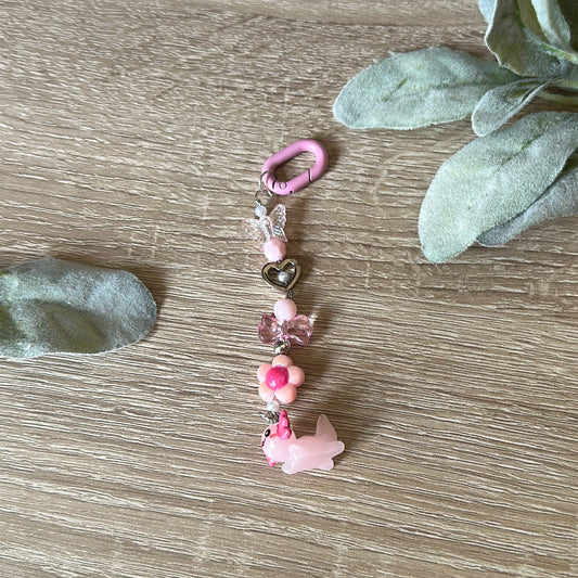 Kawaii Axolotl Keychain Handmade Beaded Charm with Pastel Beads Durable Metal Clasp Perfect for Keys Purse or Backpack