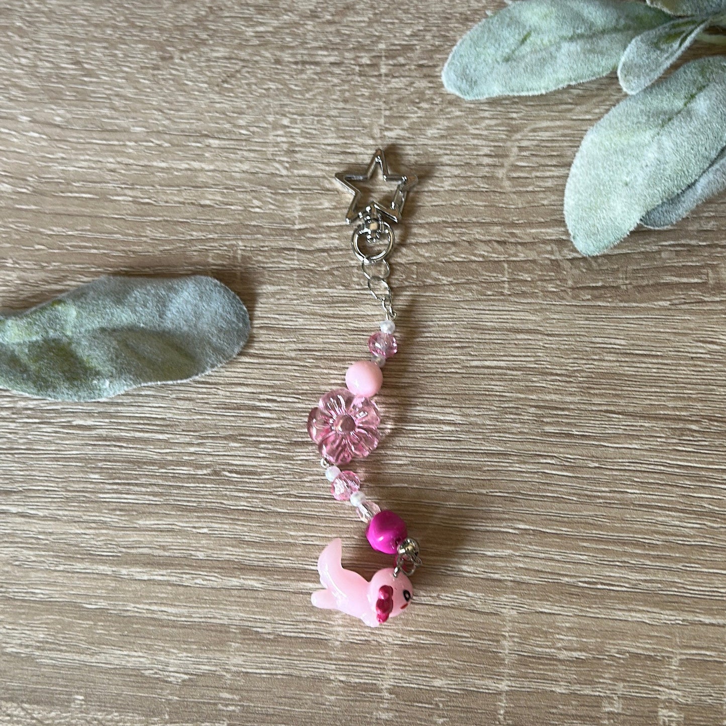 Kawaii Axolotl Keychain Handmade Beaded Charm with Pastel Beads Durable Metal Clasp Perfect for Keys Purse or Backpack