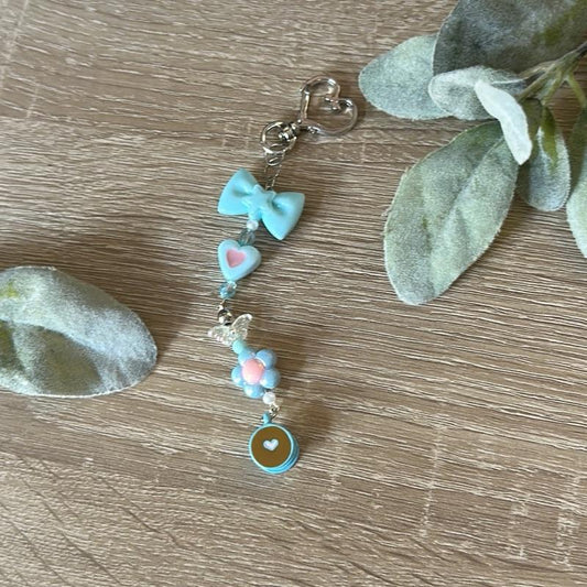 Cozy Coffee Charm Keychain Handmade Beaded with Enamel Latte Charm Neutral Beads Durable Clasp Perfect for Coffee Lovers Cozy Aesthetic Fans