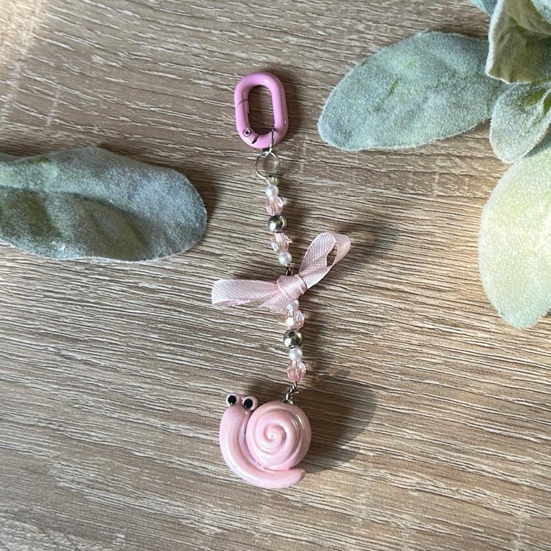 Kawaii Pink Snail Keychain Handmade Beaded Charm with Pastel Aesthetic Beads Durable Hardware Perfect for Nature Lovers & Kawaii Fans