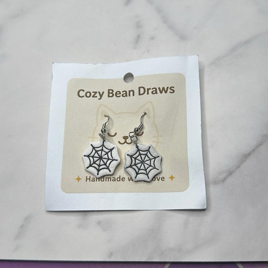 Cozy Bean Draws Handmade Spiderweb Earrings 100% Polymer Clay Creepy Cute Hypoallergenic Hooks Perfect for Spooky Season Gothic Kawaii Aesthetics Halloween Lovers
