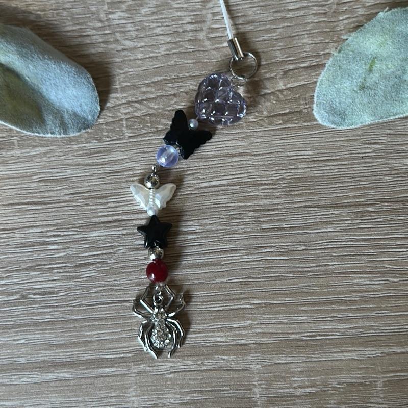 Halloween Spider Phone Charm - Handmade Beaded Enamel Spider Charm with Orange Heart Clasp & Durable Loop Strap for Halloween Lovers