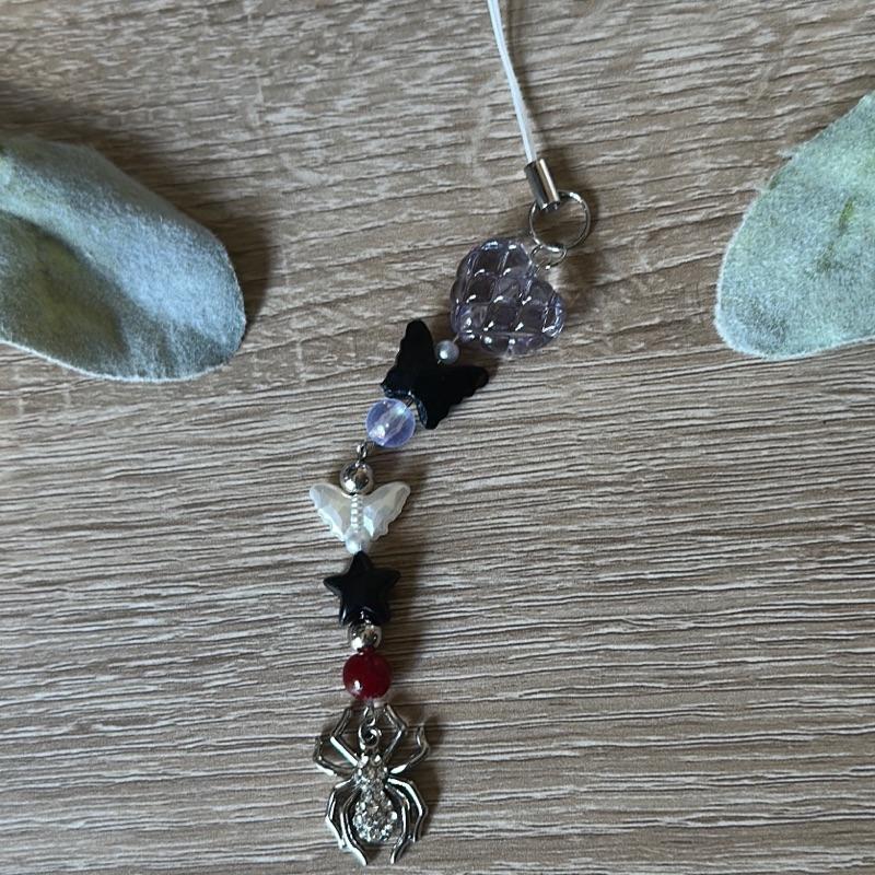 Halloween Spider Phone Charm - Handmade Beaded Enamel Spider Charm with Orange Heart Clasp & Durable Loop Strap for Halloween Lovers