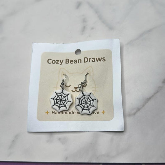 Cozy Bean Draws Handmade Spiderweb Earrings 100% Polymer Clay Creepy Cute Hypoallergenic Hooks Perfect for Spooky Season Gothic Kawaii Aesthetics Halloween Lovers