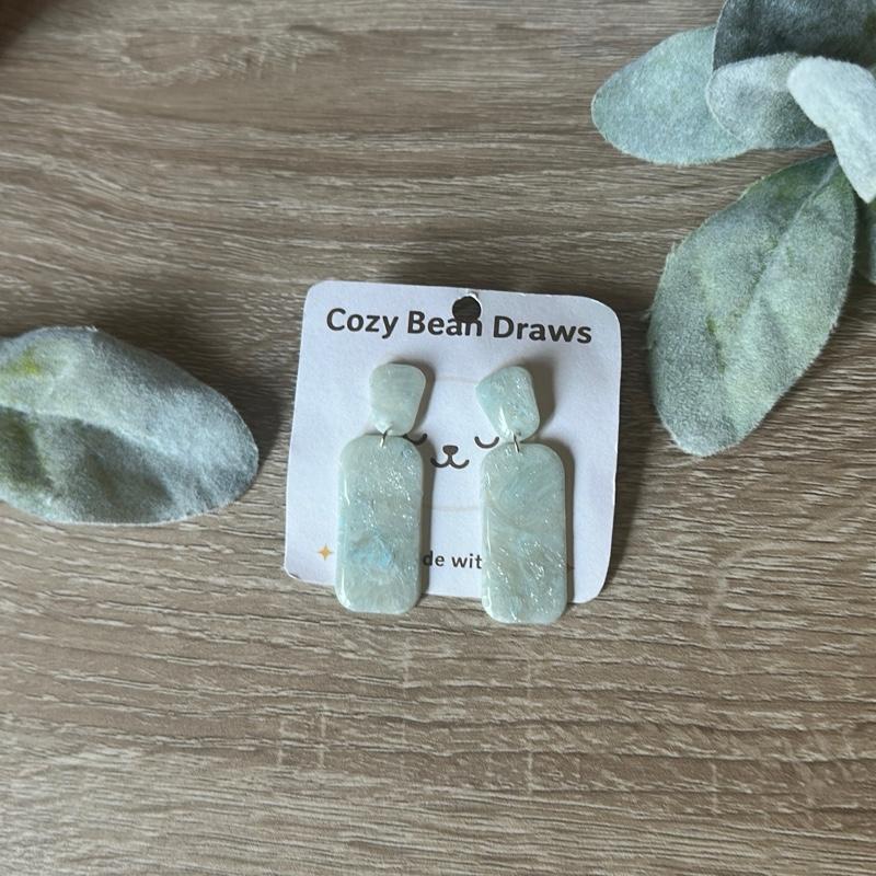 Cozy Bean Draws Handmade Polymer Clay Faux Stone Dangle Earrings with Glossy Finish Hypoallergenic Hooks Lightweight Boho Jewelry for Crystal Lovers