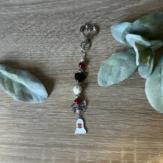 Ghostie Pumpkin Keychain Handmade Beaded Enamel Ghost with Pumpkin Charm Durable Hardware Perfect for Halloween Lovers Spooky Cute Aesthetic Fans