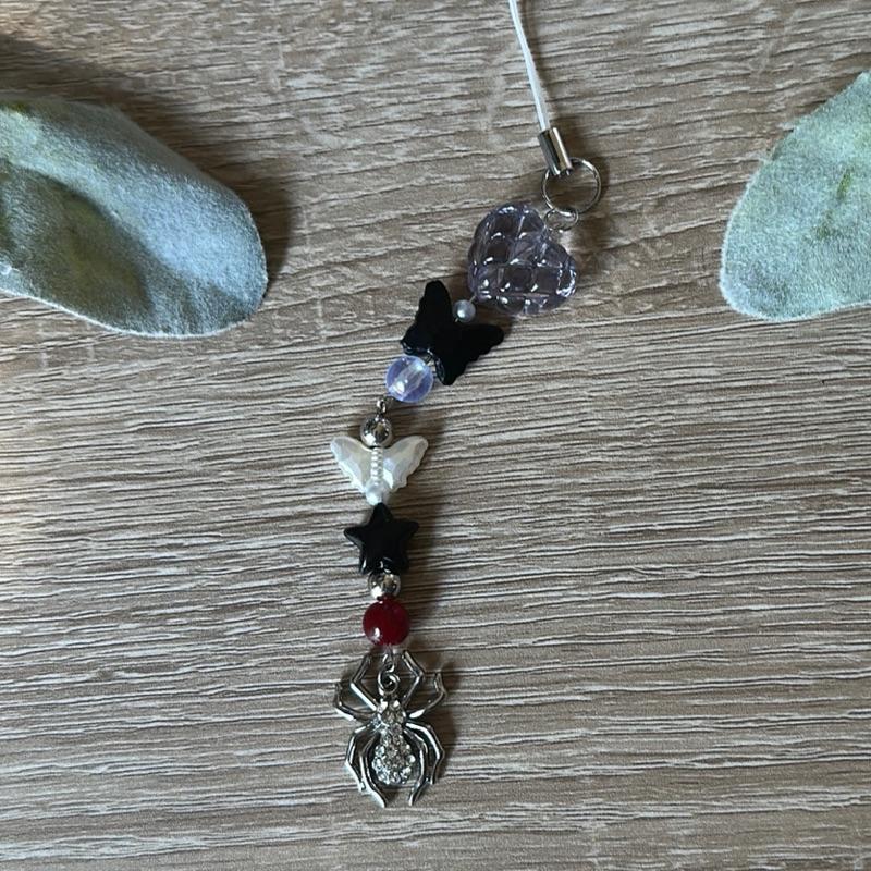 Halloween Spider Phone Charm - Handmade Beaded Enamel Spider Charm with Orange Heart Clasp & Durable Loop Strap for Halloween Lovers