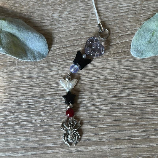 Halloween Spider Phone Charm - Handmade Beaded Enamel Spider Charm with Orange Heart Clasp & Durable Loop Strap for Halloween Lovers