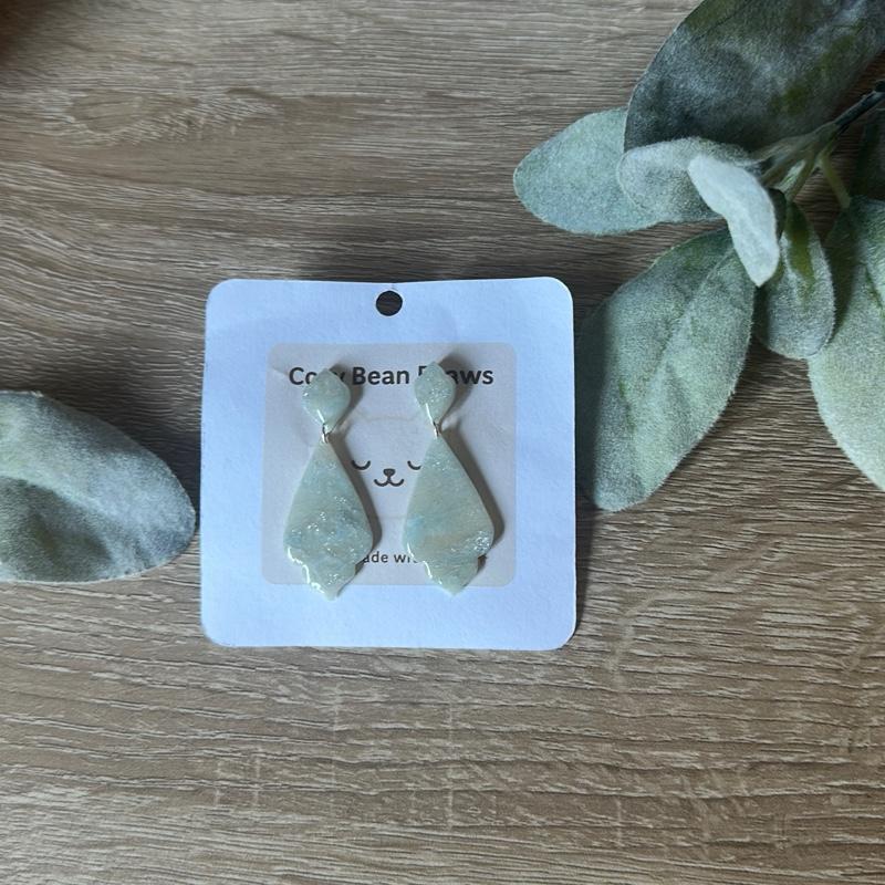 Cozy Bean Draws Handmade Polymer Clay Faux Stone Dangle Earrings with Glossy Finish Hypoallergenic Hooks Lightweight Boho Jewelry for Crystal Lovers