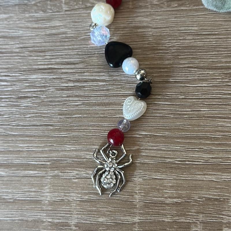 Spooky Spider Charm Keychain Handmade Beaded Keychain with Shiny Enamel Spider Charm and Orange Heart Clasp Perfect for Halloween Aesthetic Fans