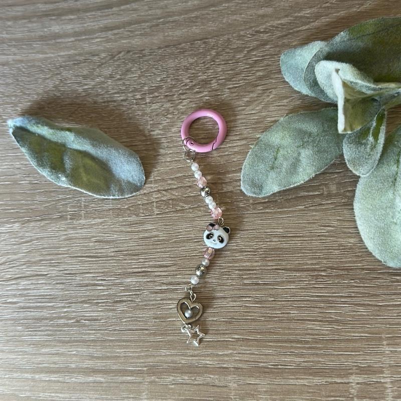 Kawaii Panda Charm Keychain Handmade Beaded with Pink Bow Durable Metal Clasp for Animal Lovers and Kawaii Aesthetic Fans