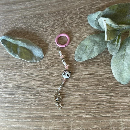 Kawaii Panda Charm Keychain Handmade Beaded with Pink Bow Durable Metal Clasp for Animal Lovers and Kawaii Aesthetic Fans