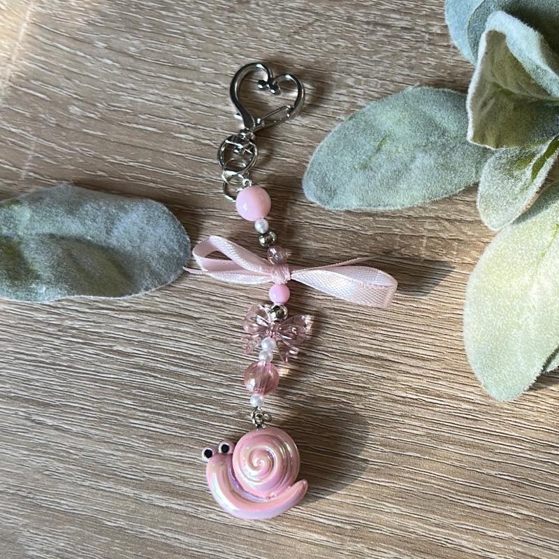 Kawaii Pink Snail Keychain Handmade Beaded Charm with Pastel Aesthetic Beads Durable Hardware Perfect for Nature Lovers & Kawaii Fans