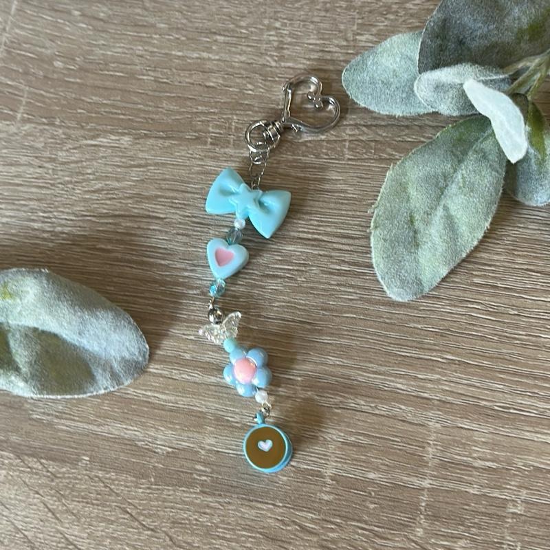 Cozy Coffee Charm Keychain Handmade Beaded with Enamel Latte Charm Neutral Beads Durable Clasp Perfect for Coffee Lovers Cozy Aesthetic Fans